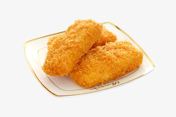 一碟裹粉油炸鳕鱼排免抠