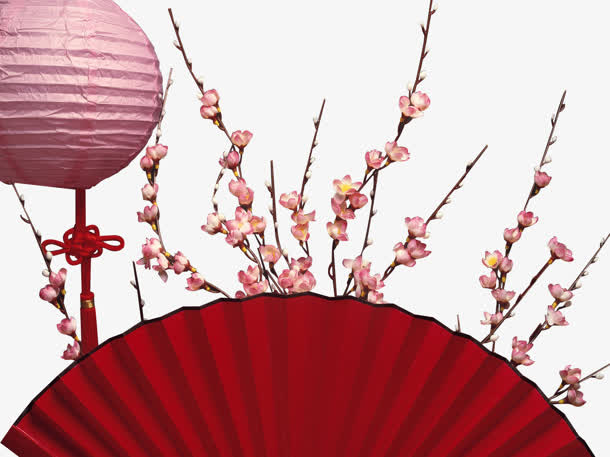 扇子梅花灯笼png素材免抠