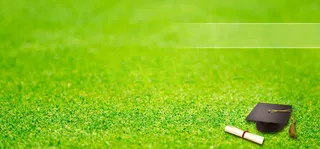 草地上的礼帽和毕业证书高清