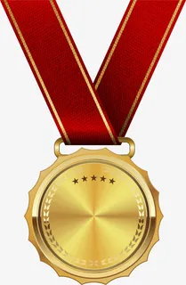 手绘金色奖牌丝带免抠