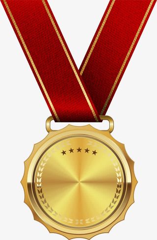 手绘金色奖牌丝带免抠