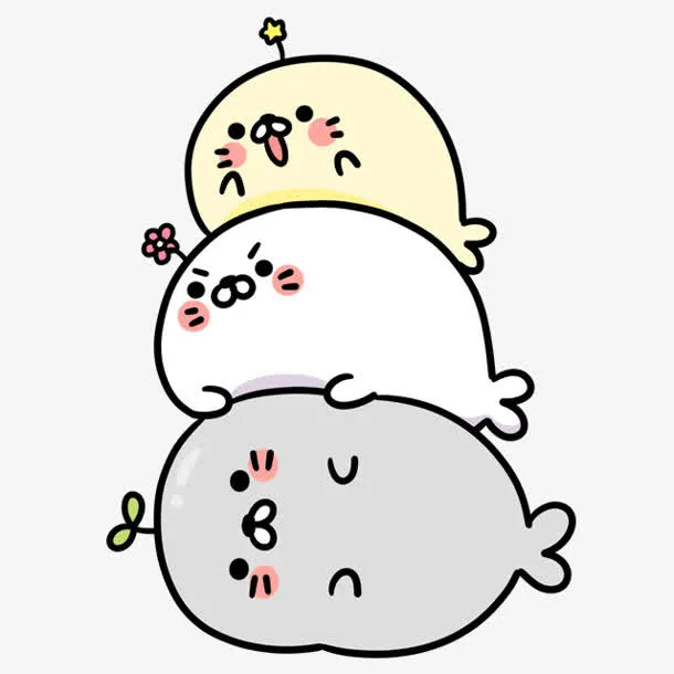 三只颜文字海豹贴纸可爱免抠