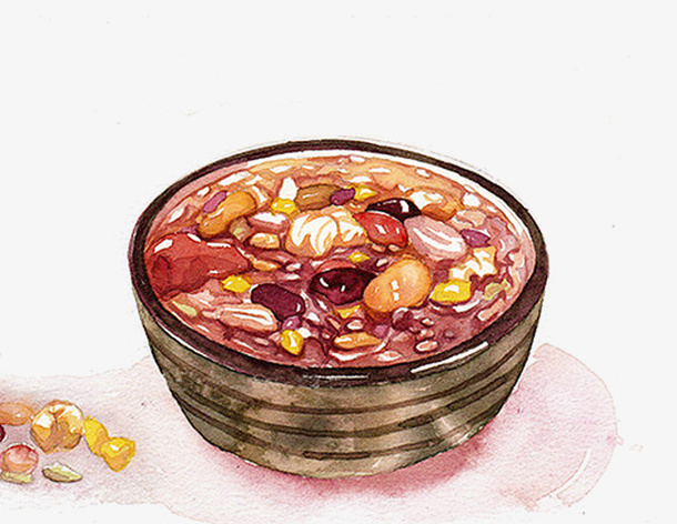 红色水彩美味腊八粥免抠