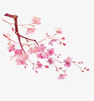 手绘水墨桃花素材免抠