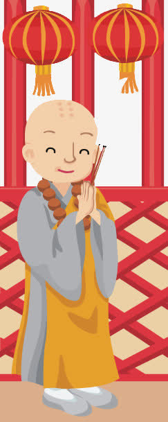 装饰插图可爱僧人上香免抠