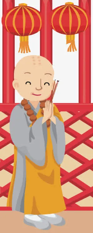 装饰插图可爱僧人上香免抠