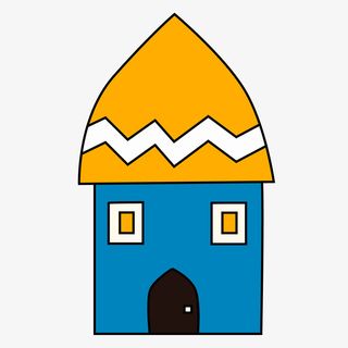 蓝色卡通房子建筑免抠