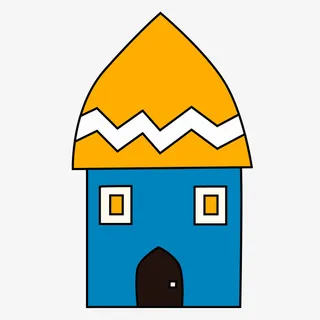 蓝色卡通房子建筑免抠