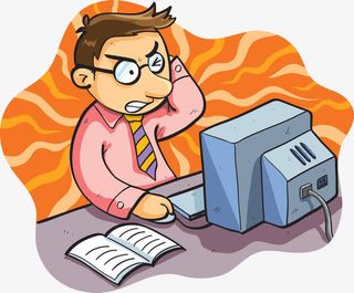 对着电脑发愁的男子免抠