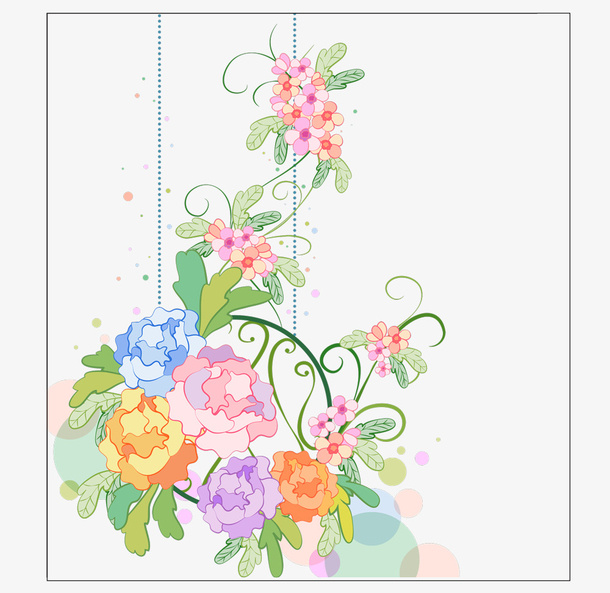 彩色手绘花卉免抠