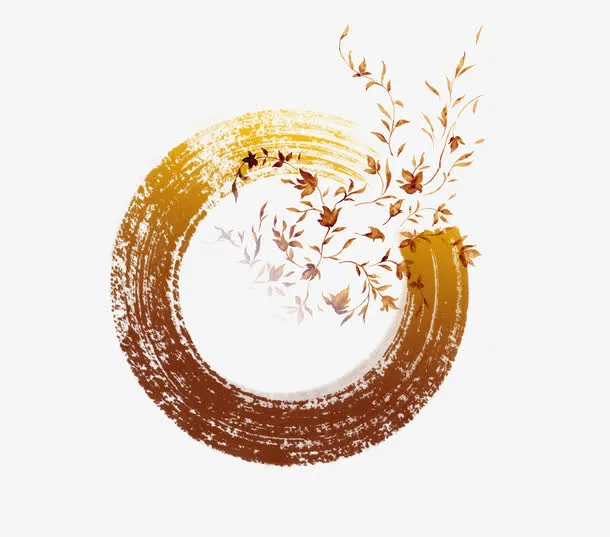 黄色笔触枝叶免抠