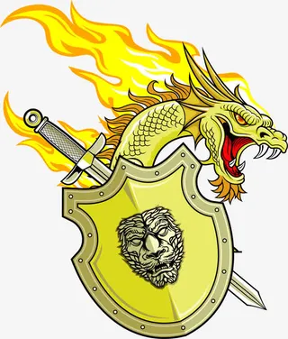 矢量手绘金龙盾牌免抠