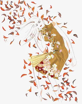 落叶里的女孩免抠