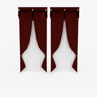 红色花边复古欧式拉帘免抠