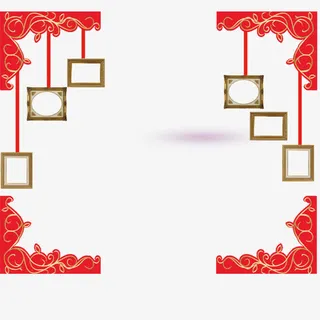 复古的四角窗帘壁画免抠