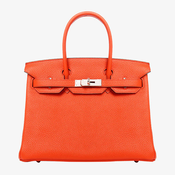 HERMES(爱马仕)火焰橙色皮质手提包免抠