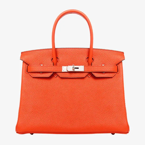 HERMES(爱马仕)火焰橙色皮质手提包免抠