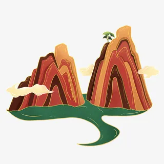 国潮金线山峰中式元素免抠