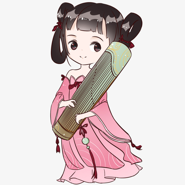 古风Q版侍女古筝免抠