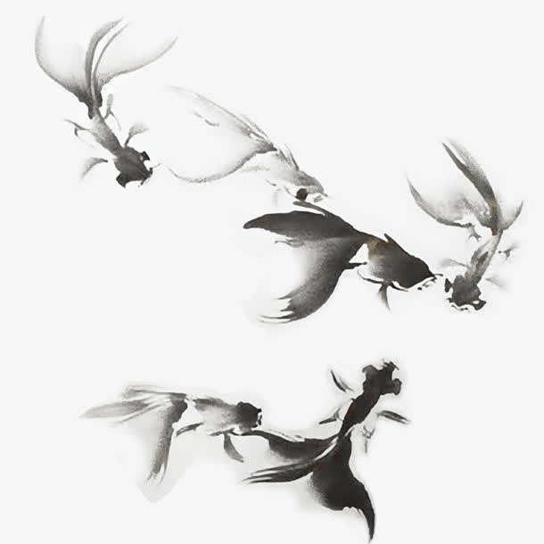 墨水画金鱼png素材免抠装饰墨迹笔触元素