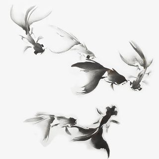 墨水画金鱼png素材免抠装饰墨迹笔触元素