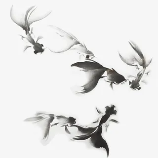 墨水画金鱼png素材免抠装饰墨迹笔触元素 墨水画金鱼png素材免抠装饰墨迹笔触元素