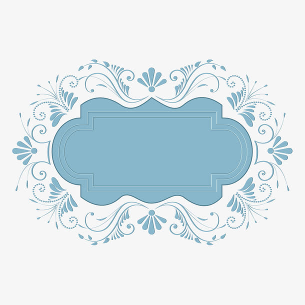 蓝色花纹边框免抠