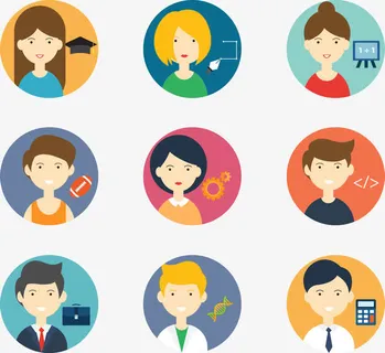 9款不同职业的人物头像矢量图免抠标签元素