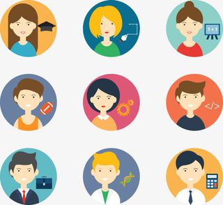 9款不同职业的人物头像矢量图免抠标签元素