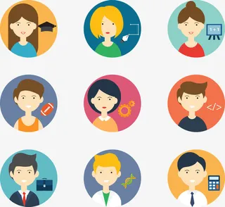 9款不同职业的人物头像矢量图免抠标签元素