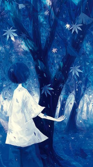 手绘蓝色幽静插画免抠