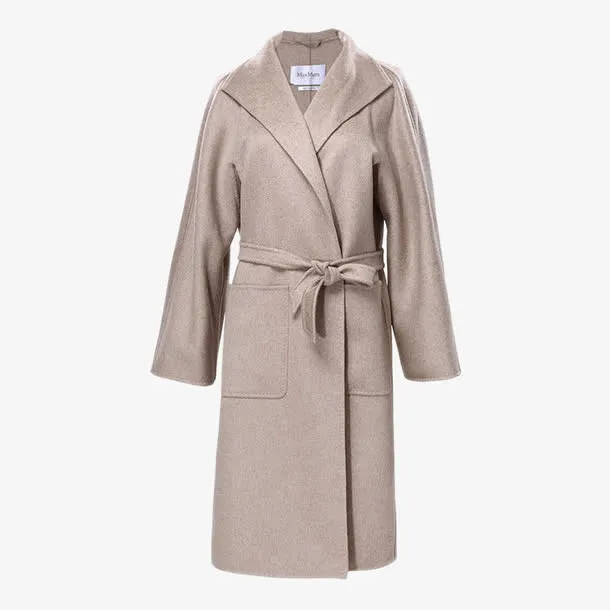 经典翻领绑带插肩山羊绒大衣免抠