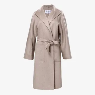 经典翻领绑带插肩山羊绒大衣免抠