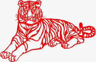 红色剪纸老虎免抠