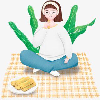春分吃春卷的女孩免抠