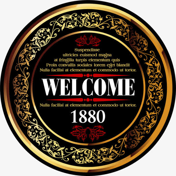 WELCOME复古金色花纹图片免抠
