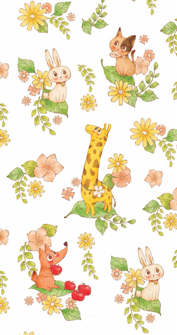 手绘卡通动物花朵免抠