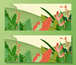 夏天手绘插画花草促销淘宝绿色背景高清卡通手绘背景