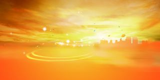 金黄秋季城市剪影光晕背景高清