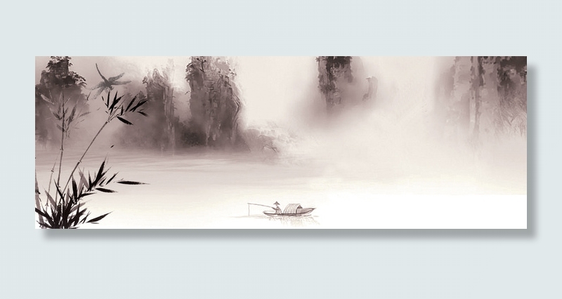 水墨垂钓背景banner高清