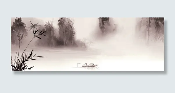 水墨垂钓背景banner高清