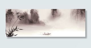水墨垂钓背景banner高清