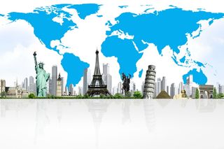 地图下的自由女神与旅游景点背景素材高清