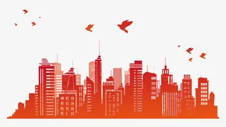 渐变颜色城市背景剪影图