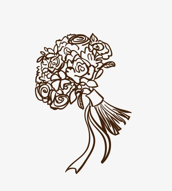 线描捧花免抠