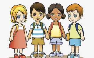 背书包手拉手的小学生免抠