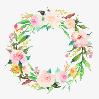 手绘水彩花草边框免抠