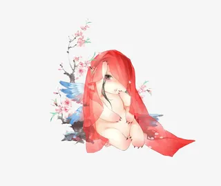 梅花红发女子免抠