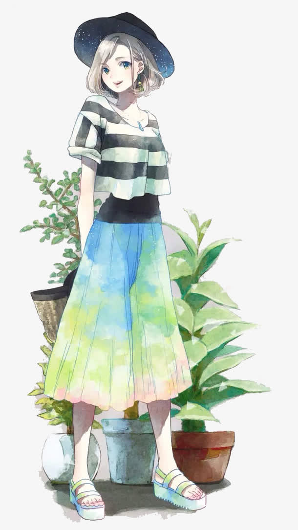 唯美手绘人物插画免抠手绘/卡通手绘元素