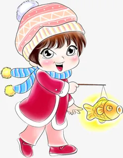 手绘卡通孩子灯笼鱼矢量免抠